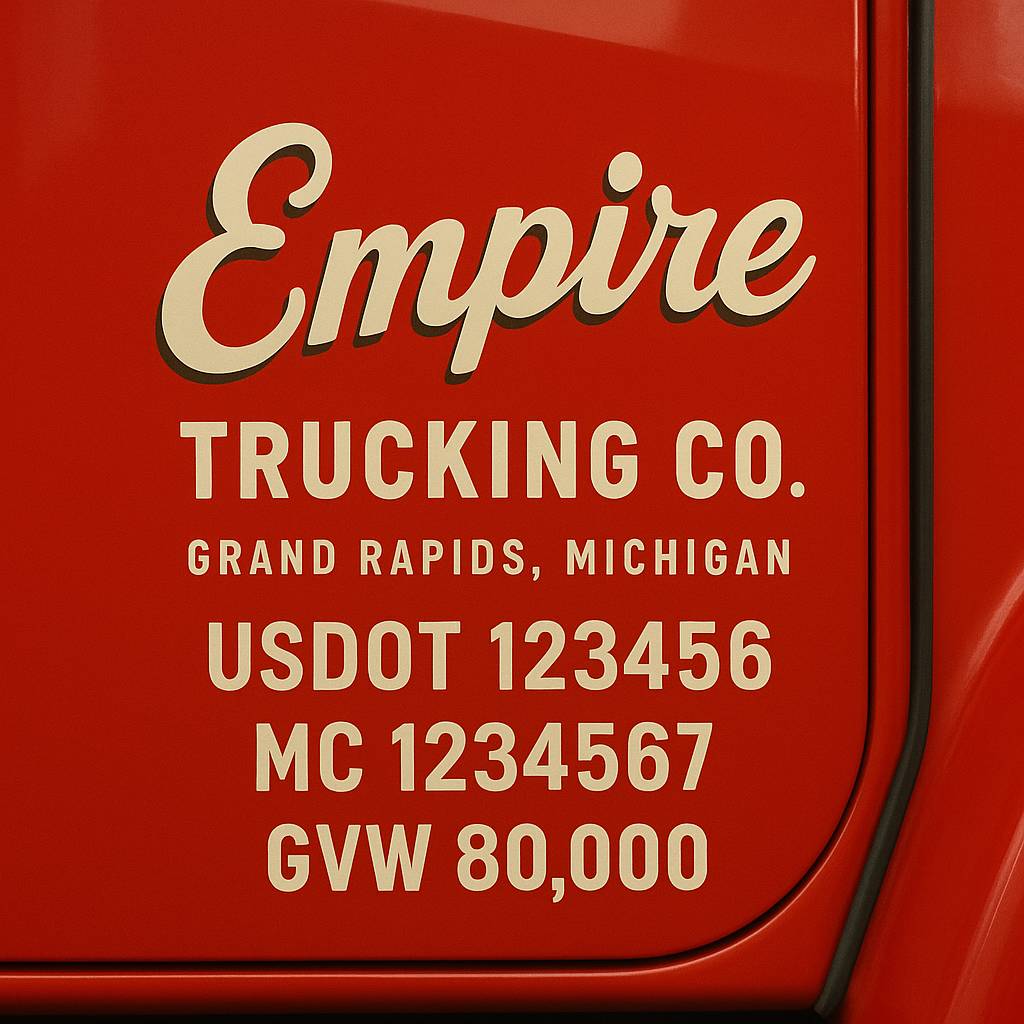 Custom Designed Trucking, Logistics, Truck Door Decal Lettering Sticker Sign Decal with USDOT, MC, GVW, CA, KYU (Set of 2)