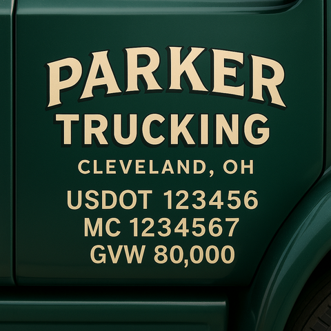 Custom Designed Trucking, Logistics, Truck Door Decal Lettering Sticker Sign Decal with USDOT, MC, GVW, CA, KYU (Set of 2)