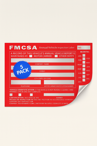 FMCSA Annual Vehicle Inspection Label Decal Sticker (Red) 5-Pack