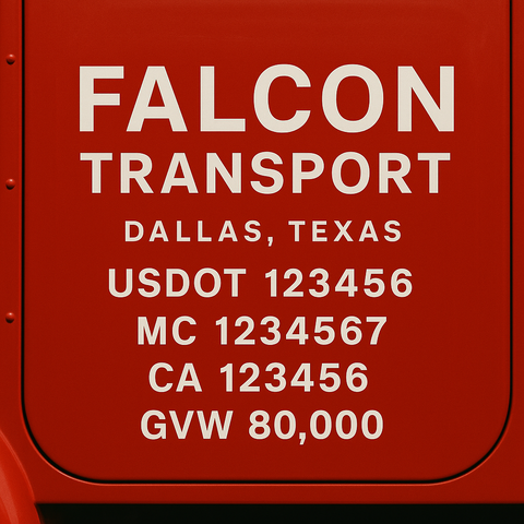 Custom Designed Trucking, Logistics, Truck Door Decal Lettering Sticker Sign Decal with USDOT, MC, GVW, CA, KYU (Set of 2)