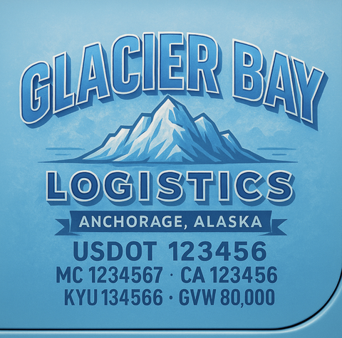 Custom Designed Trucking, Logistics, Truck Door Decal Lettering Sticker Sign Decal with USDOT, MC, GVW, CA, KYU (Set of 2)