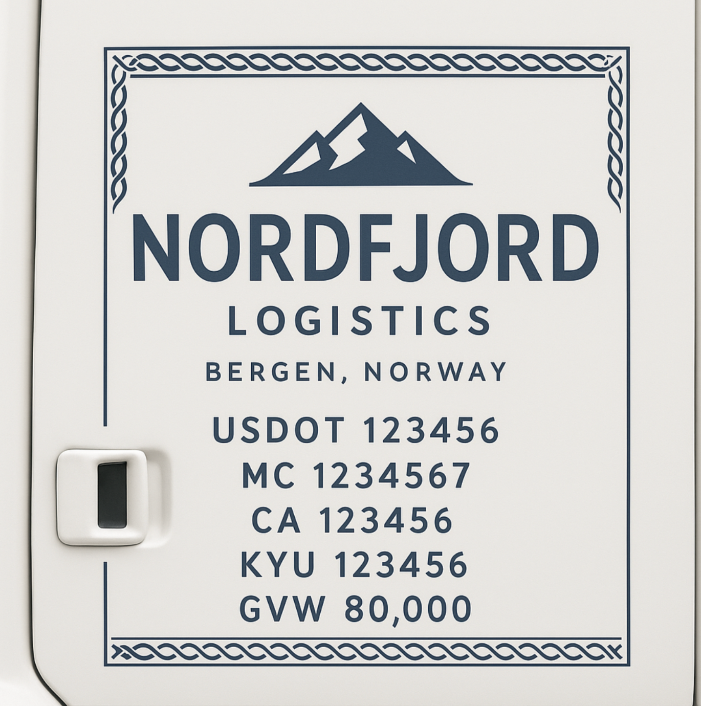 Custom Designed Trucking, Logistics, Truck Door Decal Lettering Sticker Sign Decal with USDOT, MC, GVW, CA, KYU (Set of 2)