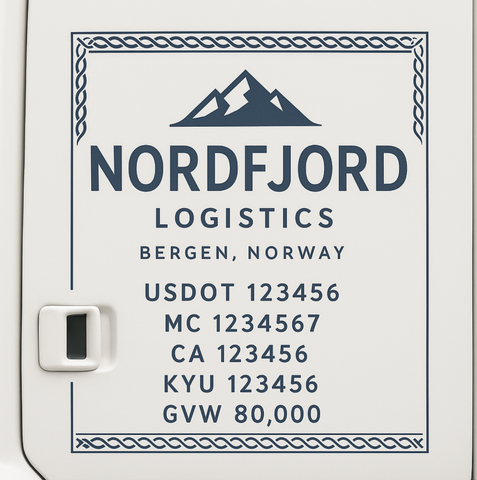 Custom Designed Trucking, Logistics, Truck Door Decal Lettering Sticker Sign Decal with USDOT, MC, GVW, CA, KYU (Set of 2)