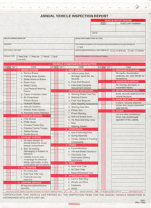 FMCSA Annual Vehicle Inspection Report Sheet (Original)