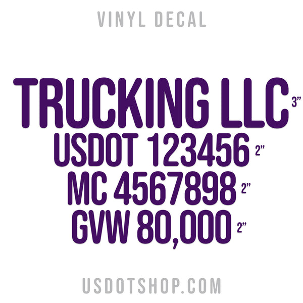 Company Name Four Line Truck Decal, USDOT (2 Pack)