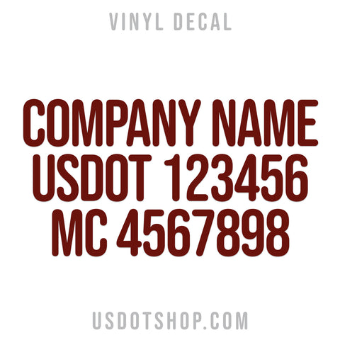 3 lines of text, company name decal with usdot, mc