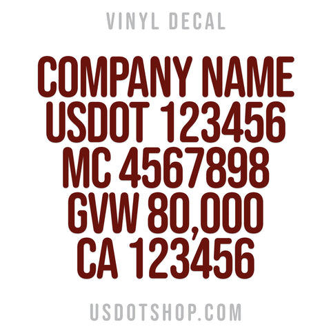 5 lines of text decal for trucks, usdot, mc, gvw, ca