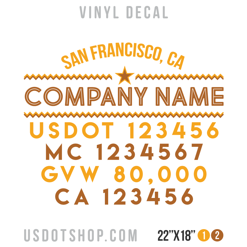 Truck Door Decal, Company Name, Location, USDOT, MC, GVW, CA