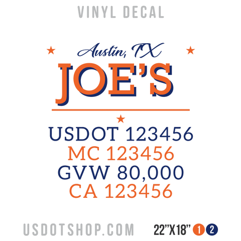 Truck Door Decal, Company Name, Location, USDOT, MC, GVW, CA