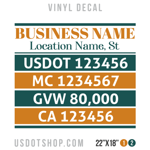 Truck Door Decal, Company Name, Location, USDOT, MC, GVW, CA