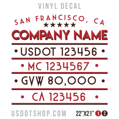 Truck Door Decal, Company Name, Location, USDOT, MC, GVW, CA