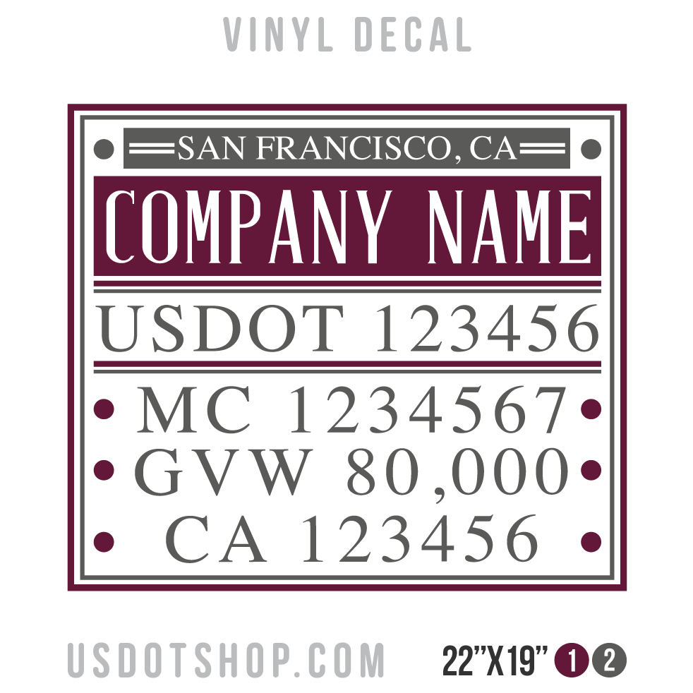 Truck Door Decal, Company Name, Location, USDOT, MC, GVW, CA