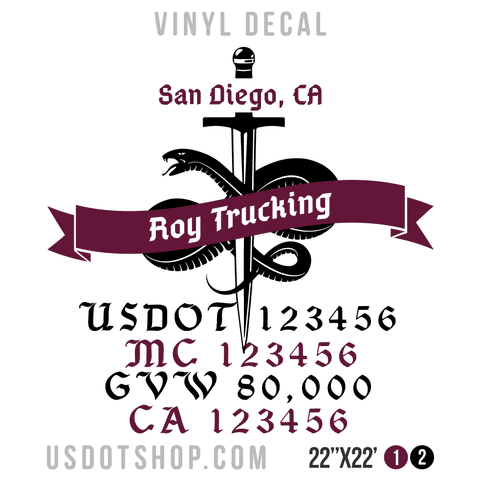 Truck Door Decal, Company Name, Location, USDOT, MC, GVW, CA