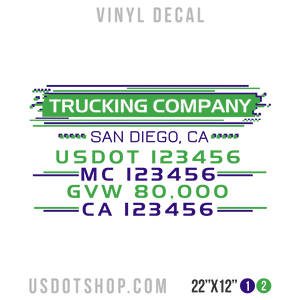 Truck Door Decal, Company Name, Location, USDOT, MC, GVW, CA