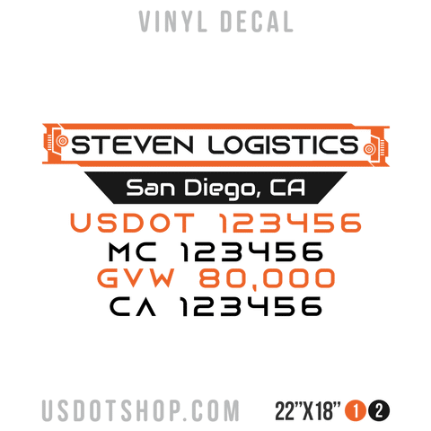 Truck Door Decal, Company Name, Location, USDOT, MC, GVW, CA