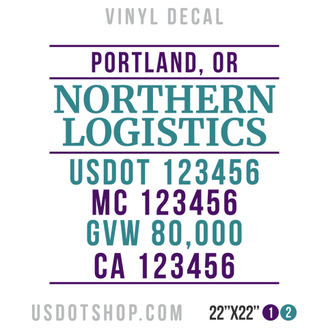 Truck Door Decal, Company Name, Location, USDOT, MC, GVW, CA