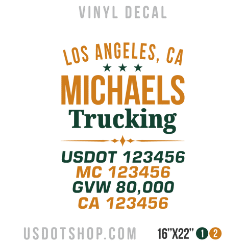 Truck Door Decal, Company Name, Location, USDOT, MC, GVW, CA