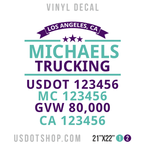 Truck Door Decal, Company Name, Location, USDOT, MC, GVW, CA