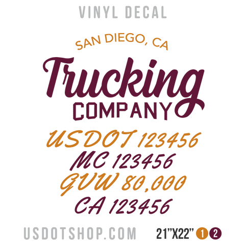 Truck Door Decal, Company Name, Location, USDOT, MC, GVW, CA