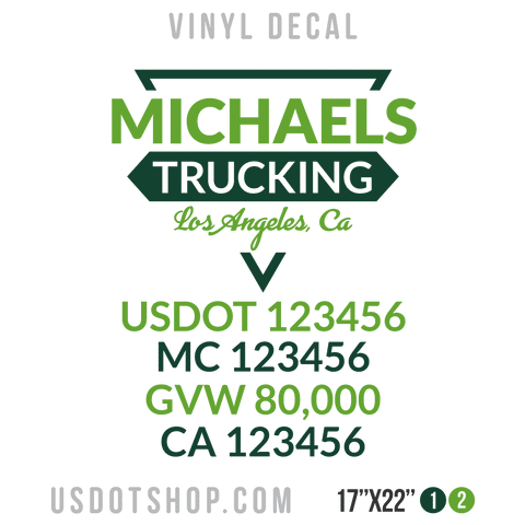 Truck Door Decal, Company Name, Location, USDOT, MC, GVW, CA