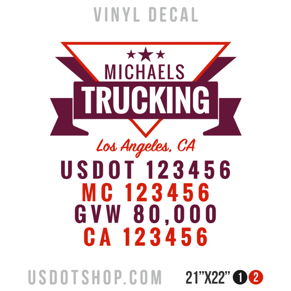 Truck Door Decal, Company Name, Location, USDOT, MC, GVW, CA