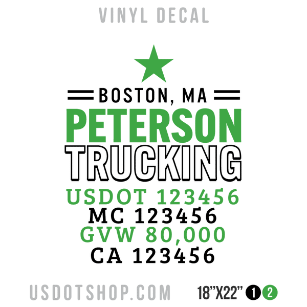 Truck Door Decal, Company Name, Location, USDOT, MC, GVW, CA