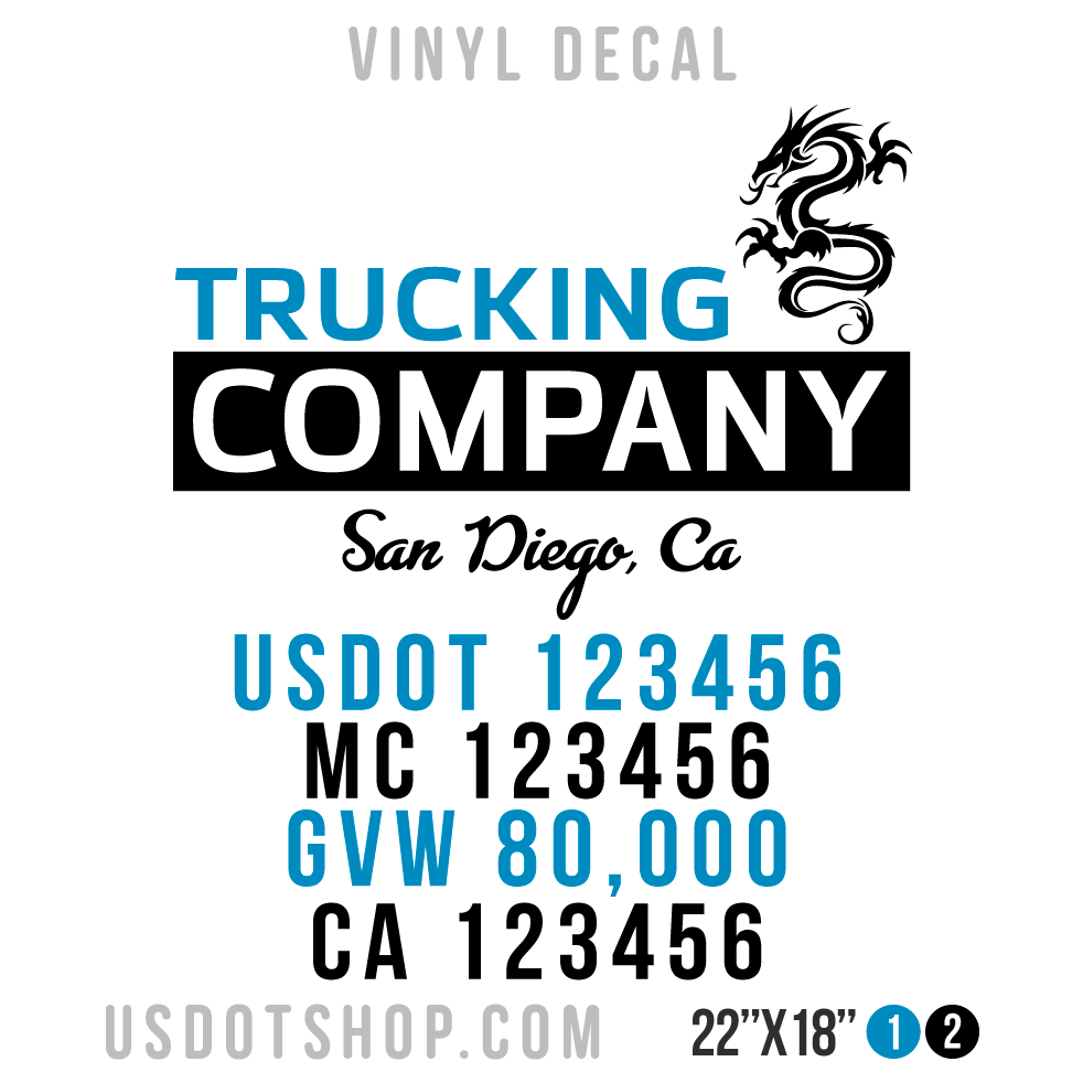 Truck Door Decal, Company Name, Location, USDOT, MC, GVW, CA