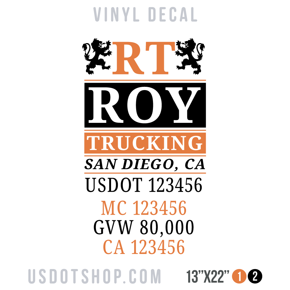 Truck Door Decal, Company Name, Location, USDOT, MC, GVW, CA