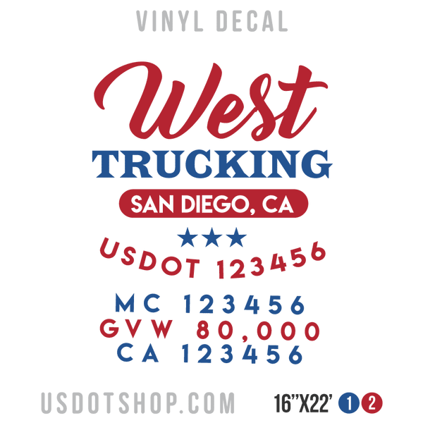 Truck Door Decal, Company Name, Location, USDOT, MC, GVW, CA