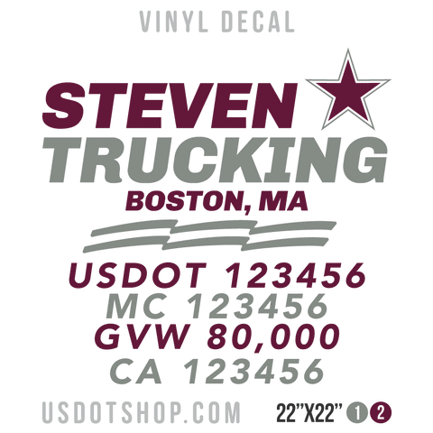 Truck Door Decal, Company Name, Location, USDOT, MC, GVW, CA