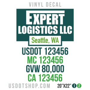 Truck Door Decal, Company Name, Location, USDOT, MC, GVW, CA