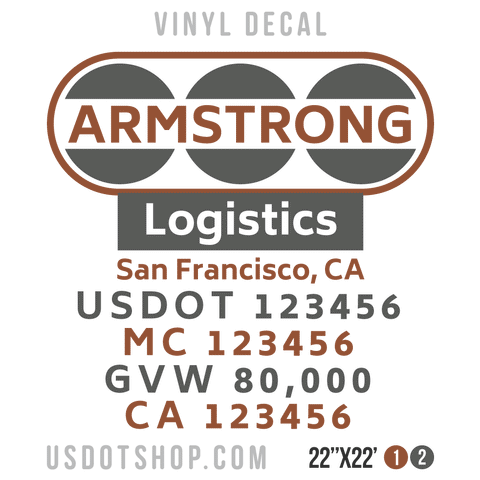 Truck Door Decal, Company Name, Location, USDOT, MC, GVW, CA