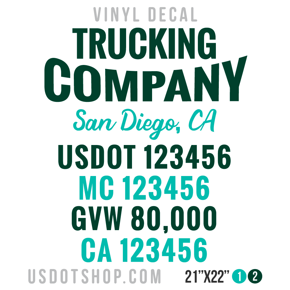 Truck Door Decal, Company Name, Location, USDOT, MC, GVW, CA