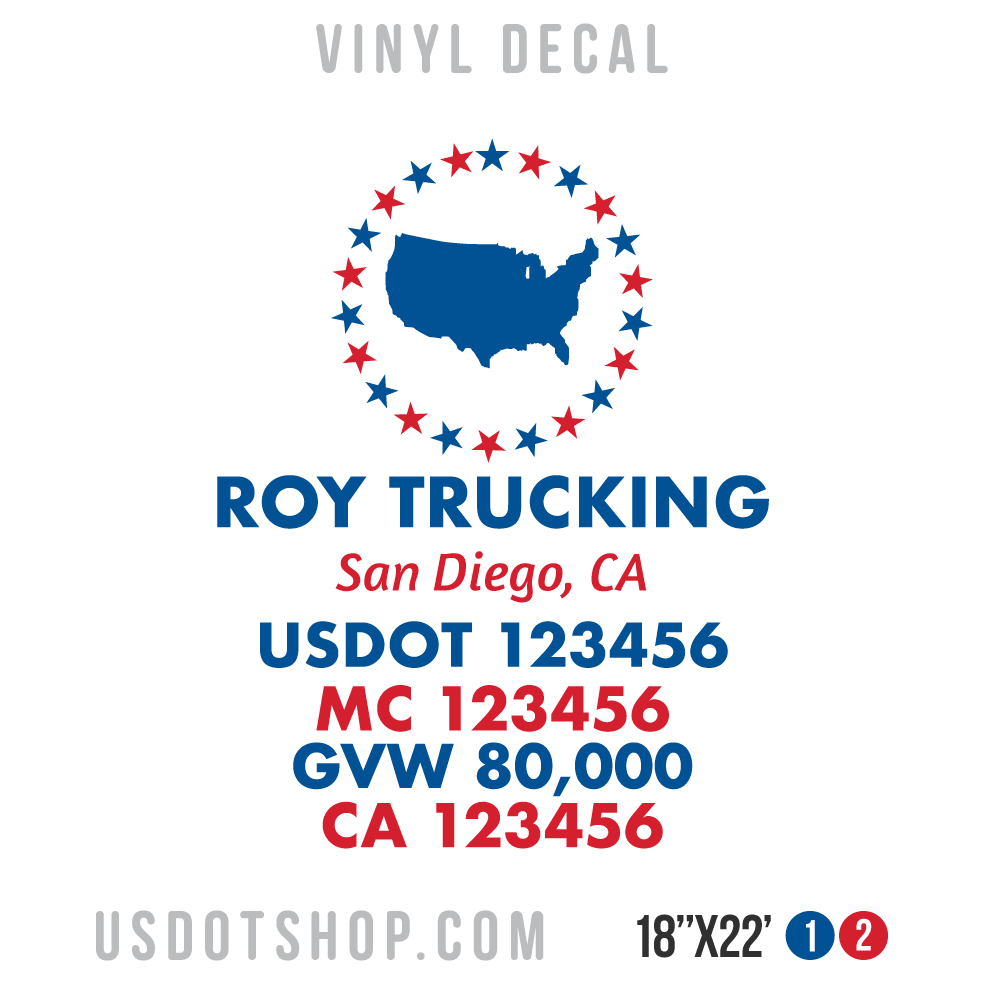 Truck Door Decal, Company Name, Location, USDOT, MC, GVW, CA