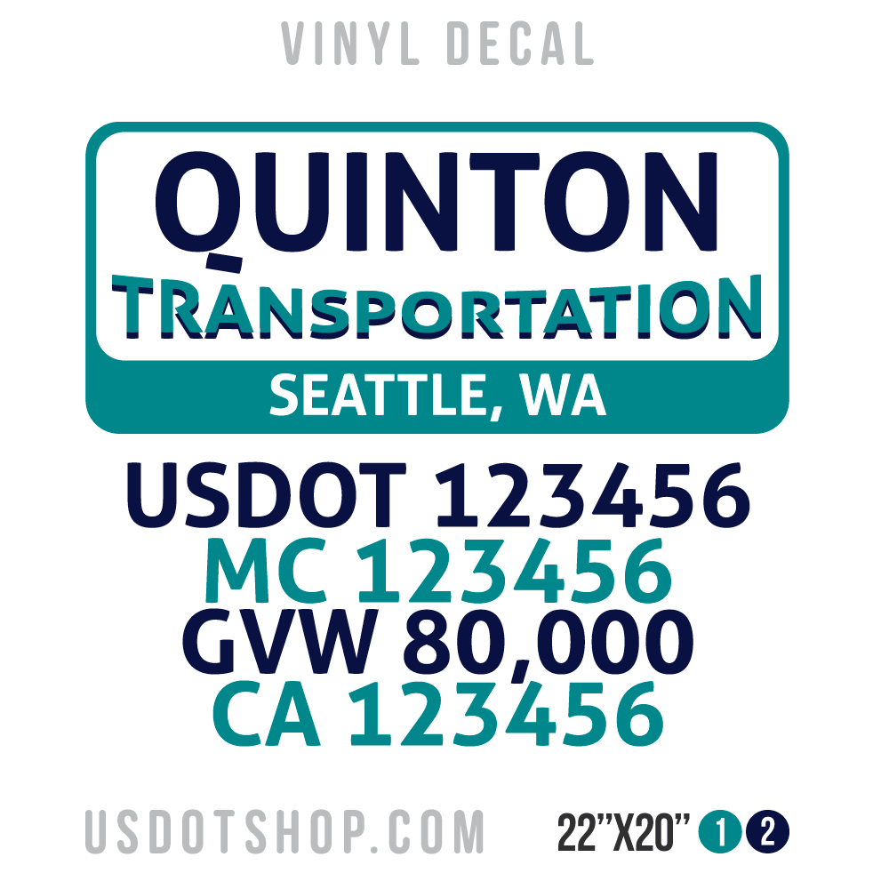 Truck Door Decal, Company Name, Location, USDOT, MC, GVW, CA