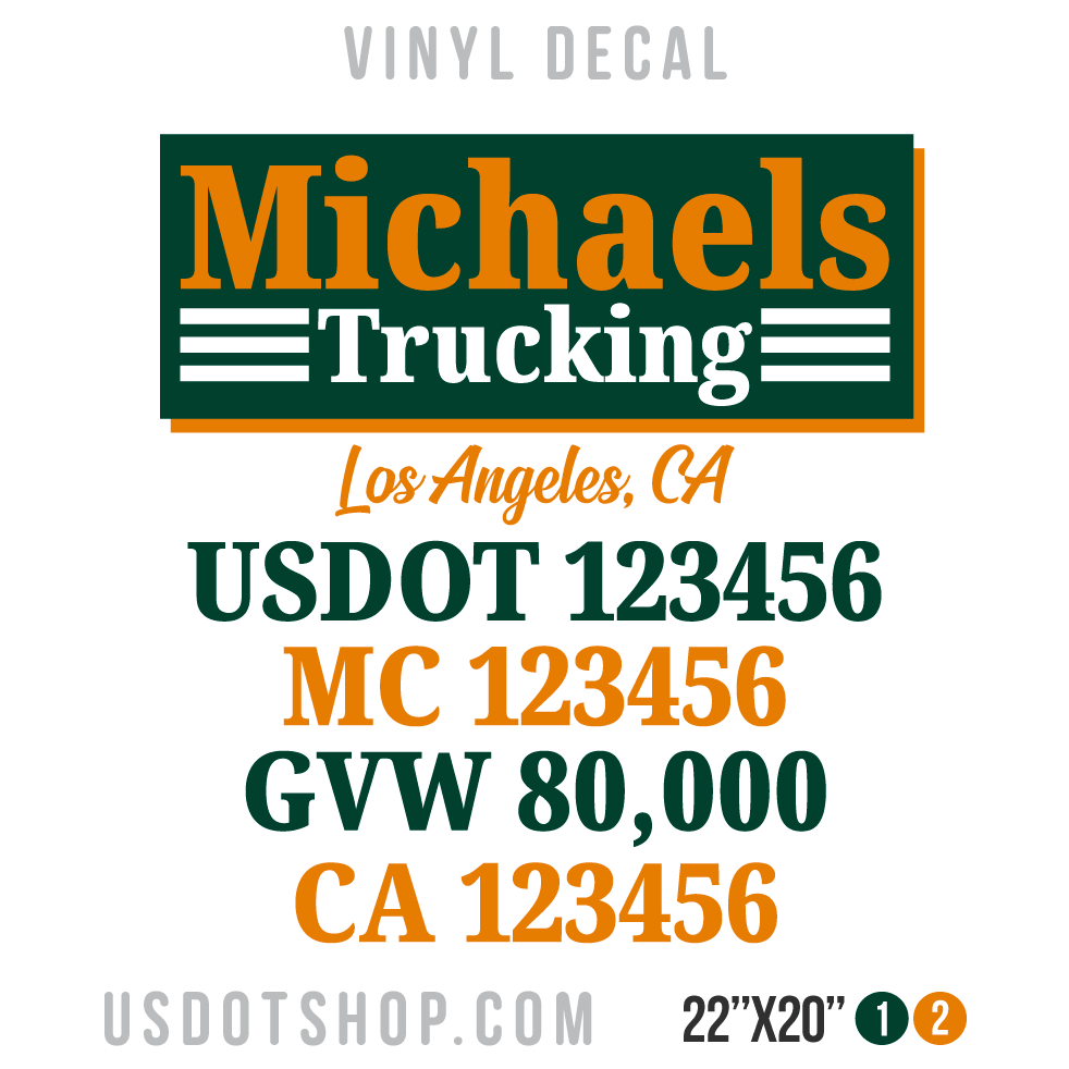 Truck Door Decal, Company Name, Location, USDOT, MC, GVW, CA