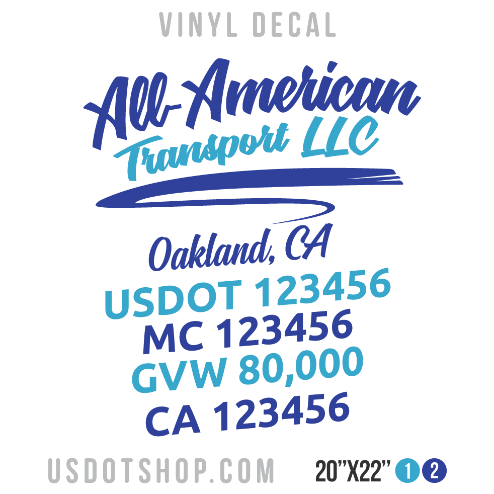 Truck Door Decal, Company Name, Location, USDOT, MC, GVW, CA