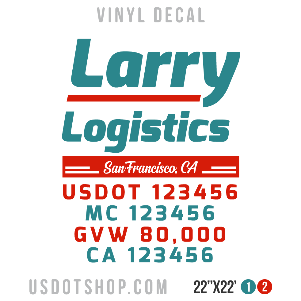 Truck Door Decal, Company Name, Location, USDOT, MC, GVW, CA