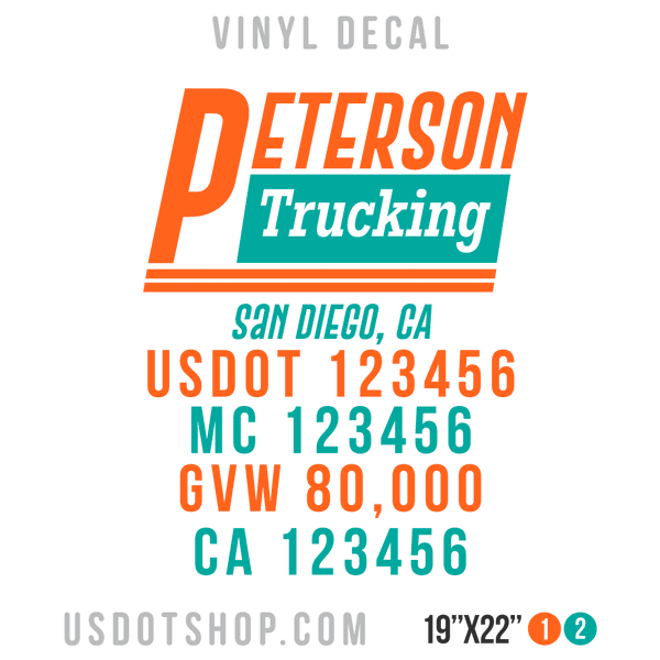 Truck Door Decal, Company Name, Location, USDOT, MC, GVW, CA