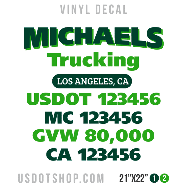 Truck Door Decal, Company Name, Location, USDOT, MC, GVW, CA