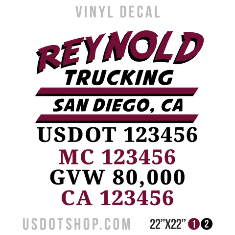 Truck Door Decal, Company Name, Location, USDOT, MC, GVW, CA