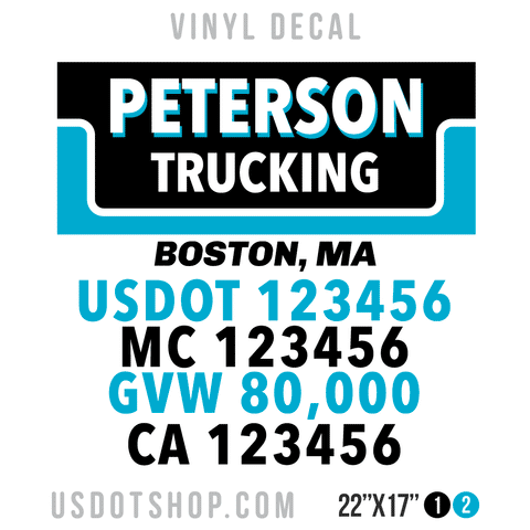 Truck Door Decal, Company Name, Location, USDOT, MC, GVW, CA