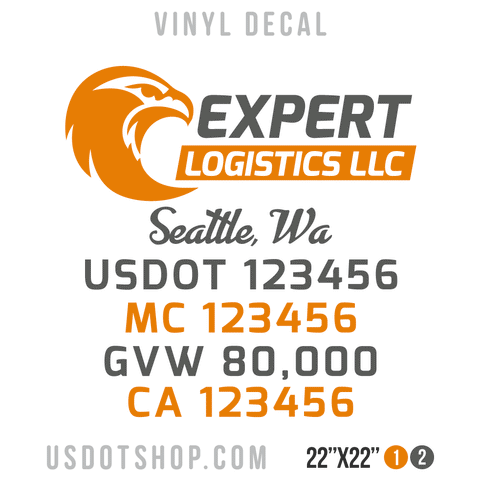 Truck Door Decal, Company Name, Location, USDOT, MC, GVW, CA