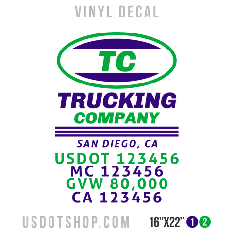 Truck Door Decal, Company Name, Location, USDOT, MC, GVW, CA