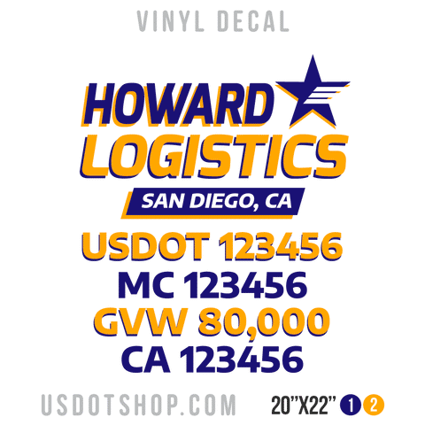 Truck Door Decal, Company Name, Location, USDOT, MC, GVW, CA