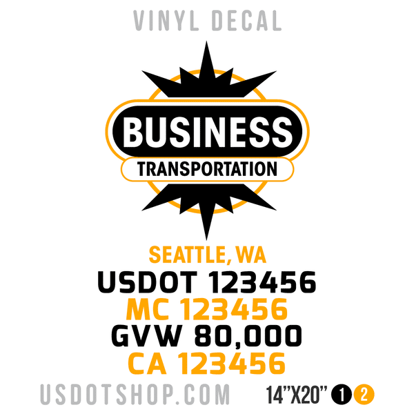 Truck Door Decal, Company Name, Location, USDOT, MC, GVW, CA