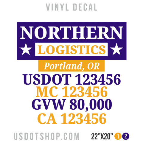 Truck Door Decal, Company Name, Location, USDOT, MC, GVW, CA