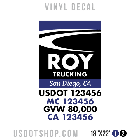 Truck Door Decal, Company Name, Location, USDOT, MC, GVW, CA