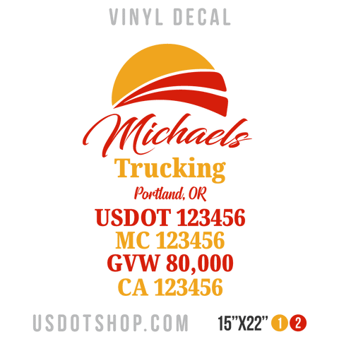 Truck Door Decal, Company Name, Location, USDOT, MC, GVW, CA