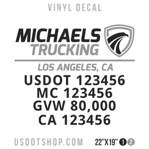 Truck Door Decal, Company Name, Location, USDOT, MC, GVW, CA